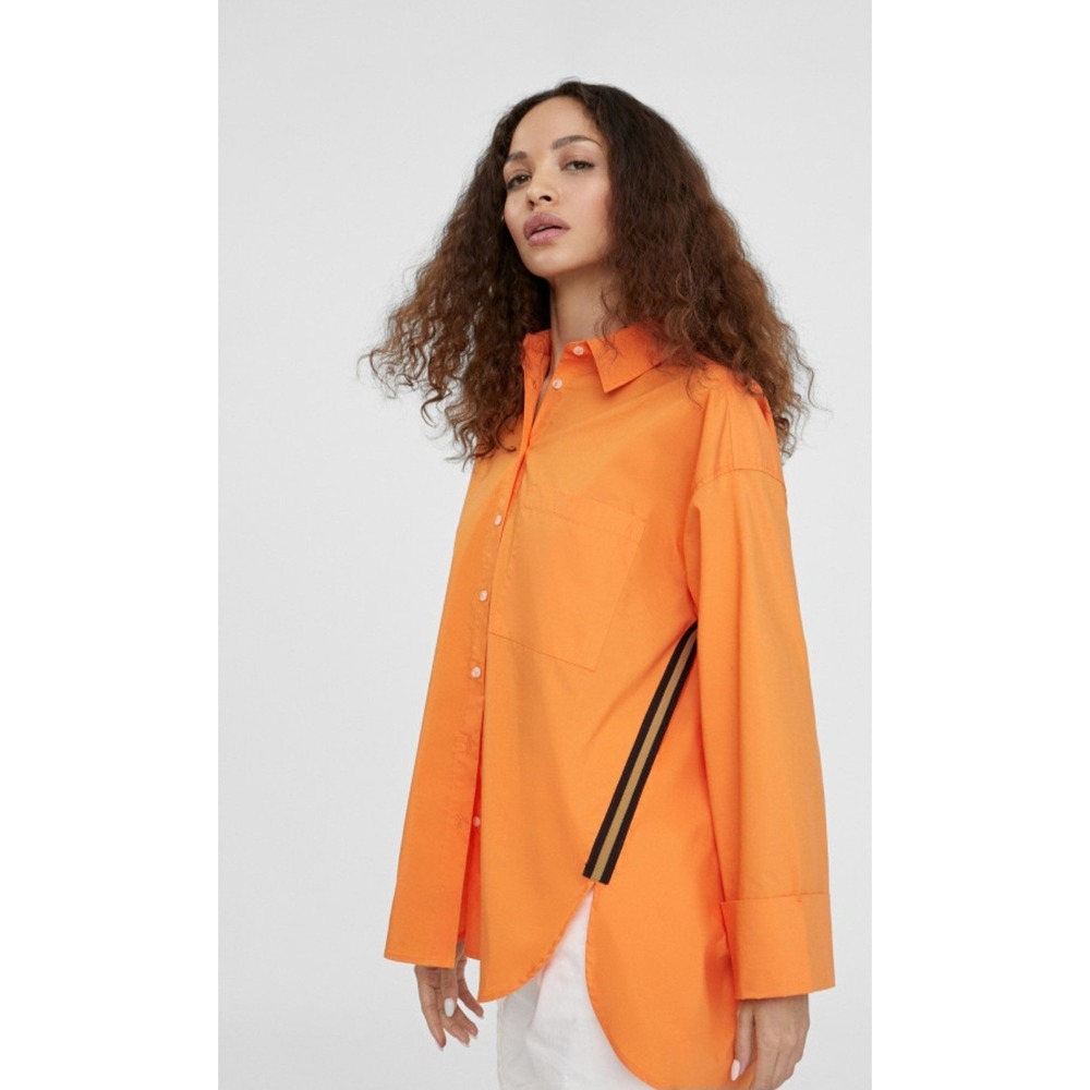 Lola Casademunt Orange Oversized Button Up Shirt Side Stripe High Low Small NWT